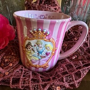 Walt Disney World 3D Princess Pink Striped Ceramic Mug Cup
